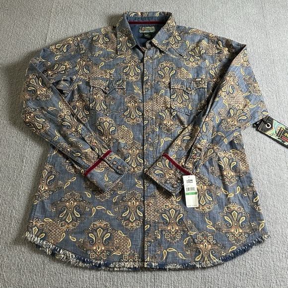 2OH Threads Mens Western Cut‎ Paisley Fringe Old Hippies Shirt Size Large NWT - Picture 2 of 8